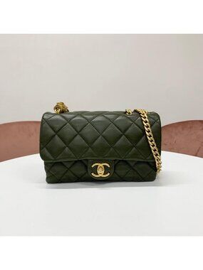 Chanel Quilted Mini Flap Bag Lambskin Chain Ring 2-Way